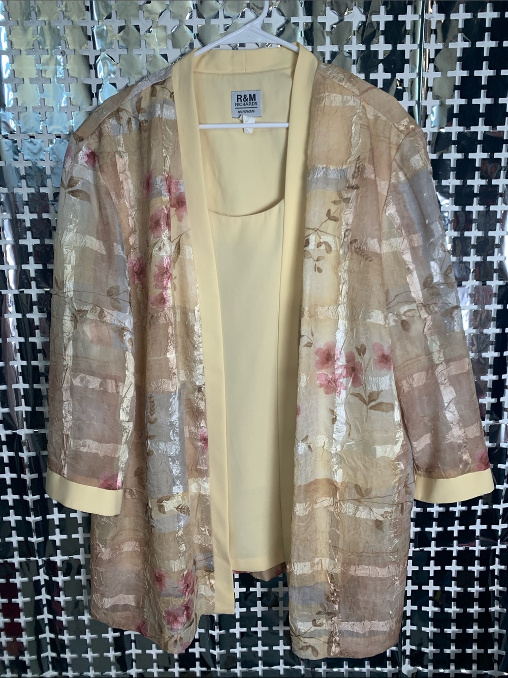 R&M Richards Pale Yellow Floral Sheer Tunic Jacket Set